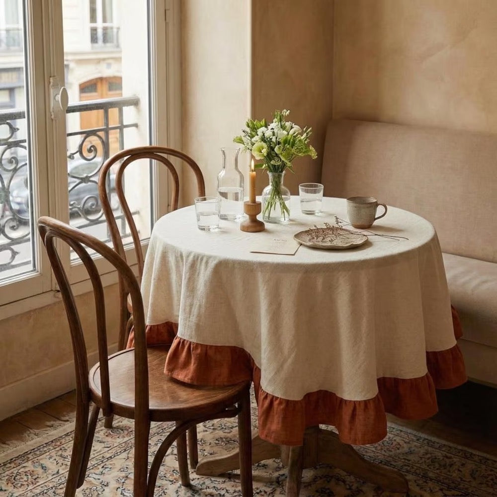 Colored Ruffled Round Tablecloth, Cotton Linen Ruffle Tablecloth, Custom Round Table Cloth