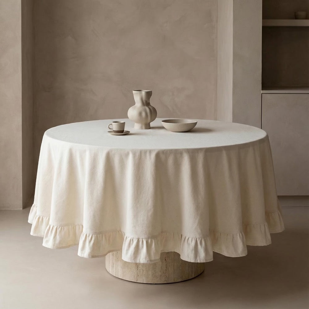 Ruffle Tablecloth Round, Custom Tablecloth Linen, Vintage Table Cloth Christmas, Housewarming Gift For Her