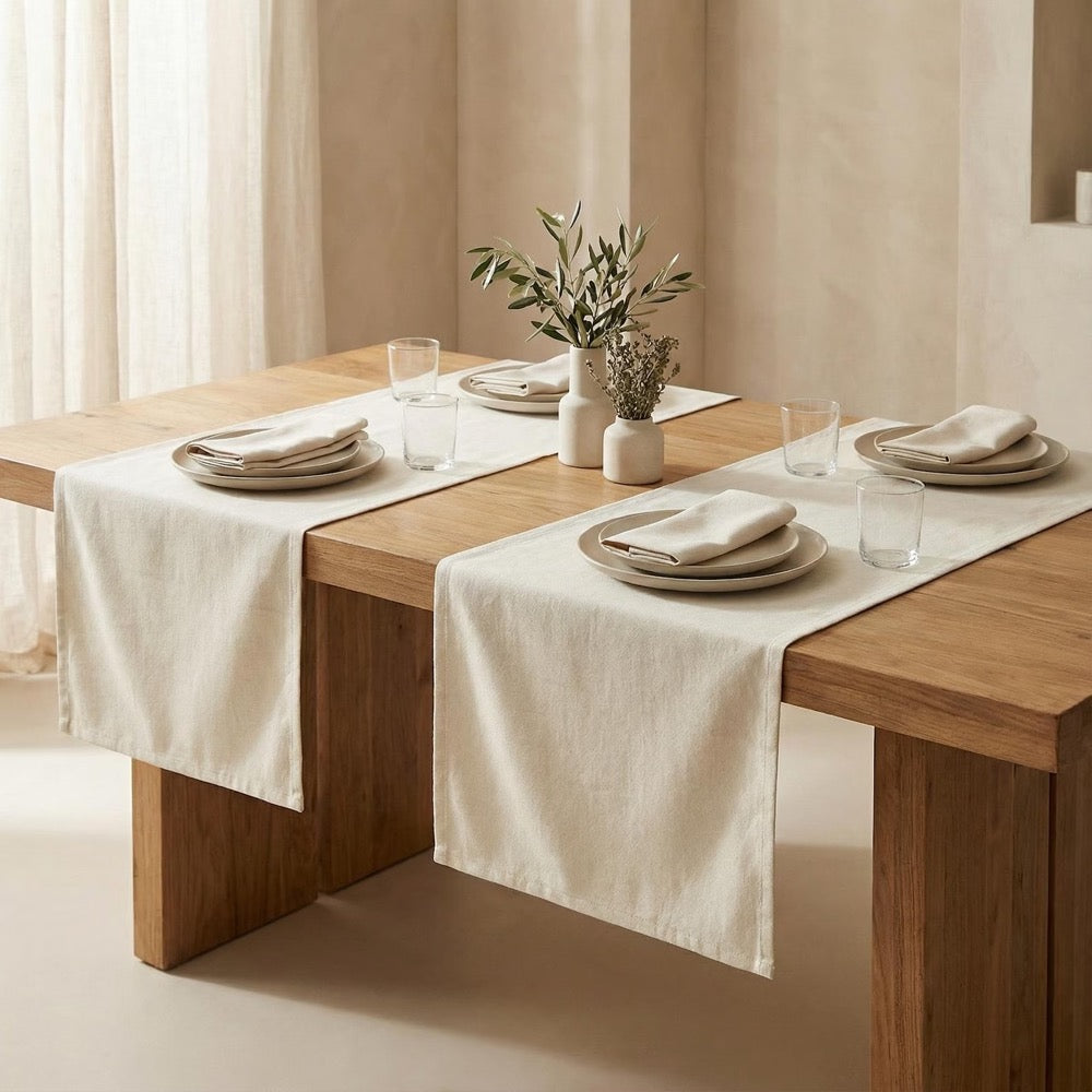 Cotton Linen Table Runner, Cream Table Runner Custom, Extra Long Table Runner Vintage