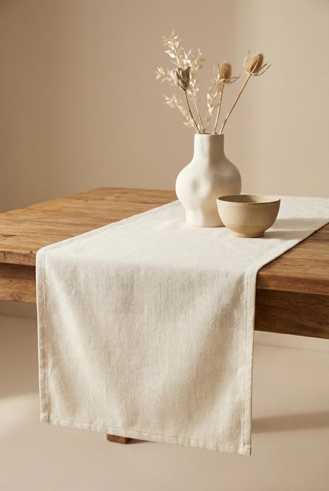 Cotton Linen Table Runner, Cream Table Runner Custom, Extra Long Table Runner Vintage