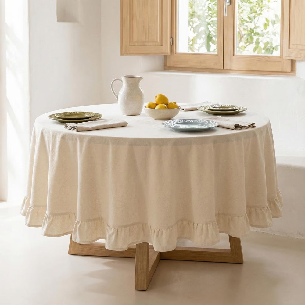 Ruffle Tablecloth Round, Custom Tablecloth Linen, Vintage Table Cloth Christmas, Housewarming Gift For Her