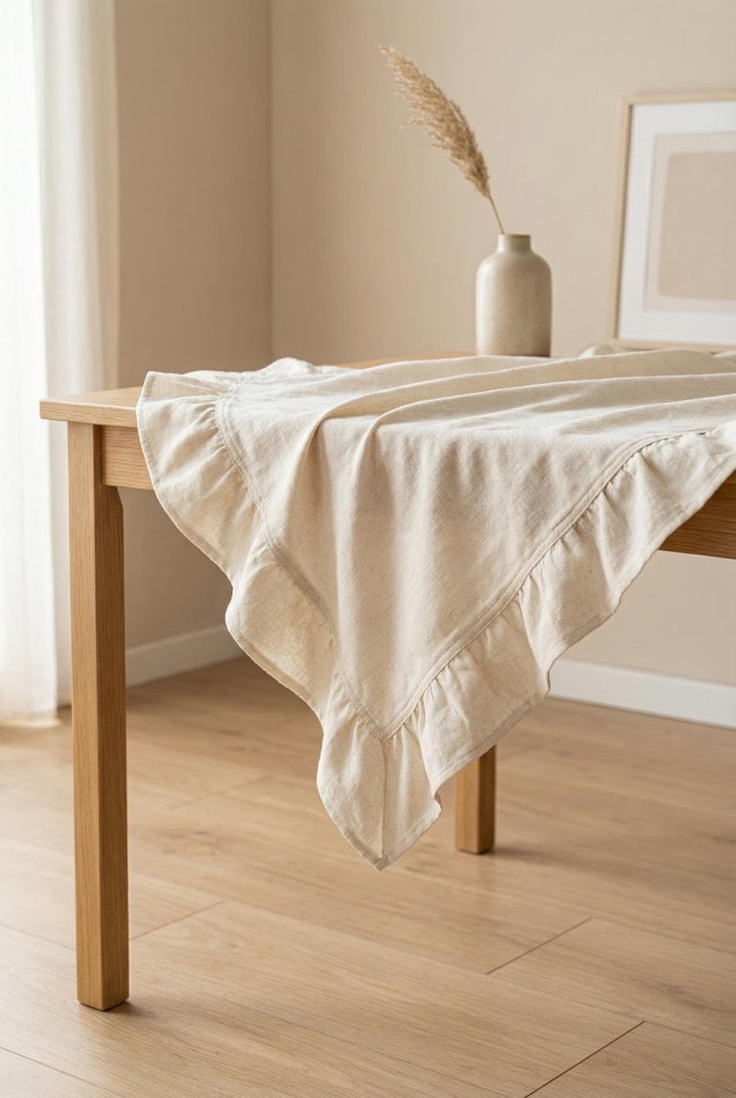 Linen Ruffle Tablecloth Rectangle, Custom Tablecloth Round, Vintage Tablecloths Boho, Housewarming Gift for Her