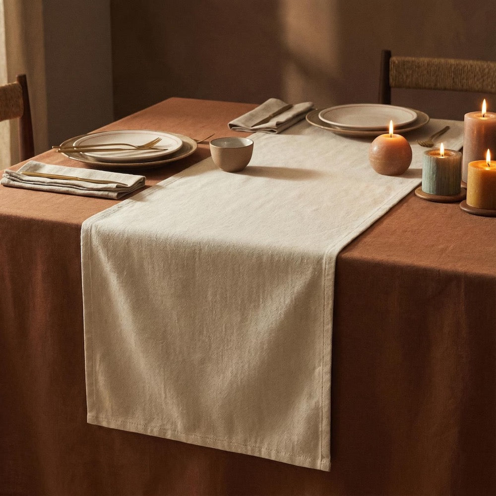 Cotton Linen Table Runner, Cream Table Runner Custom, Extra Long Table Runner Vintage