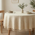 Vintage Round Tablecloth, Woven Cotton Tablecloth with Tassels, Boho Custom Tablecloth, Coffee Table Cloth